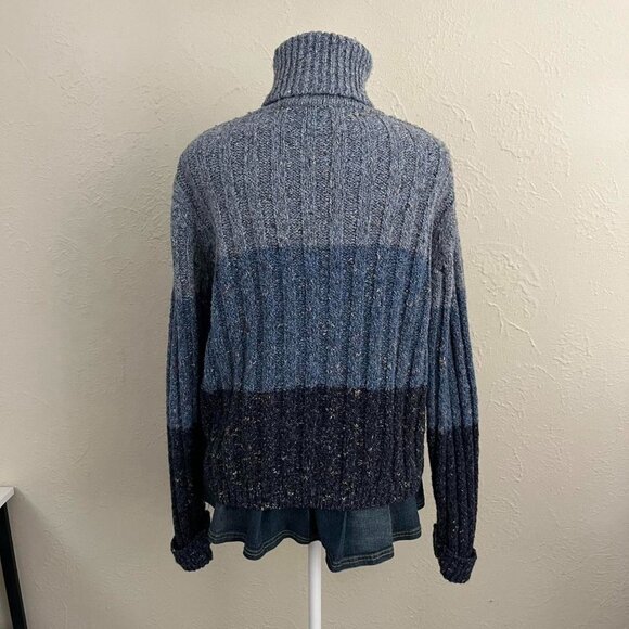 vintage 90s blue striped preppy downtown it girl cable knit turtleneck sweater - Picture 5 of 8